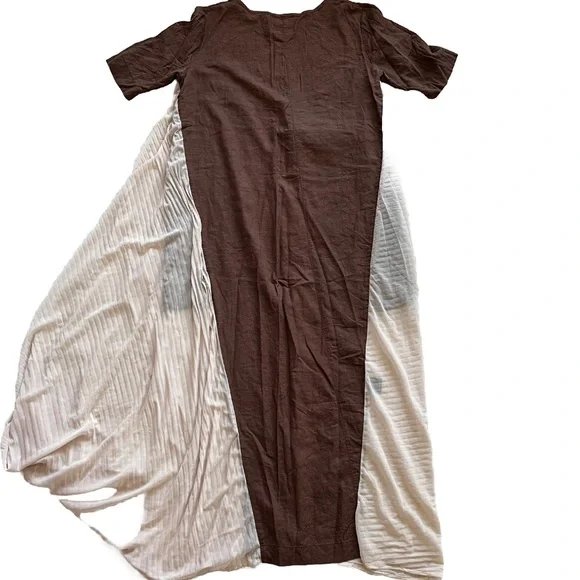 ADEPTT LINEN MAXI DRESS WITH LARGE FRONT POCKETS AND SHEER CHIFFON SIDES MODERN - Picture 4 of 13